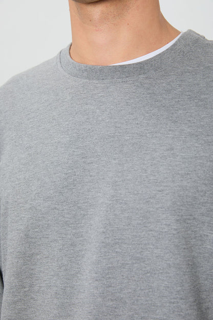 Grey Melange Cotton Soft Textured Standard Fit Basic Men's Sweatshirt - 88363