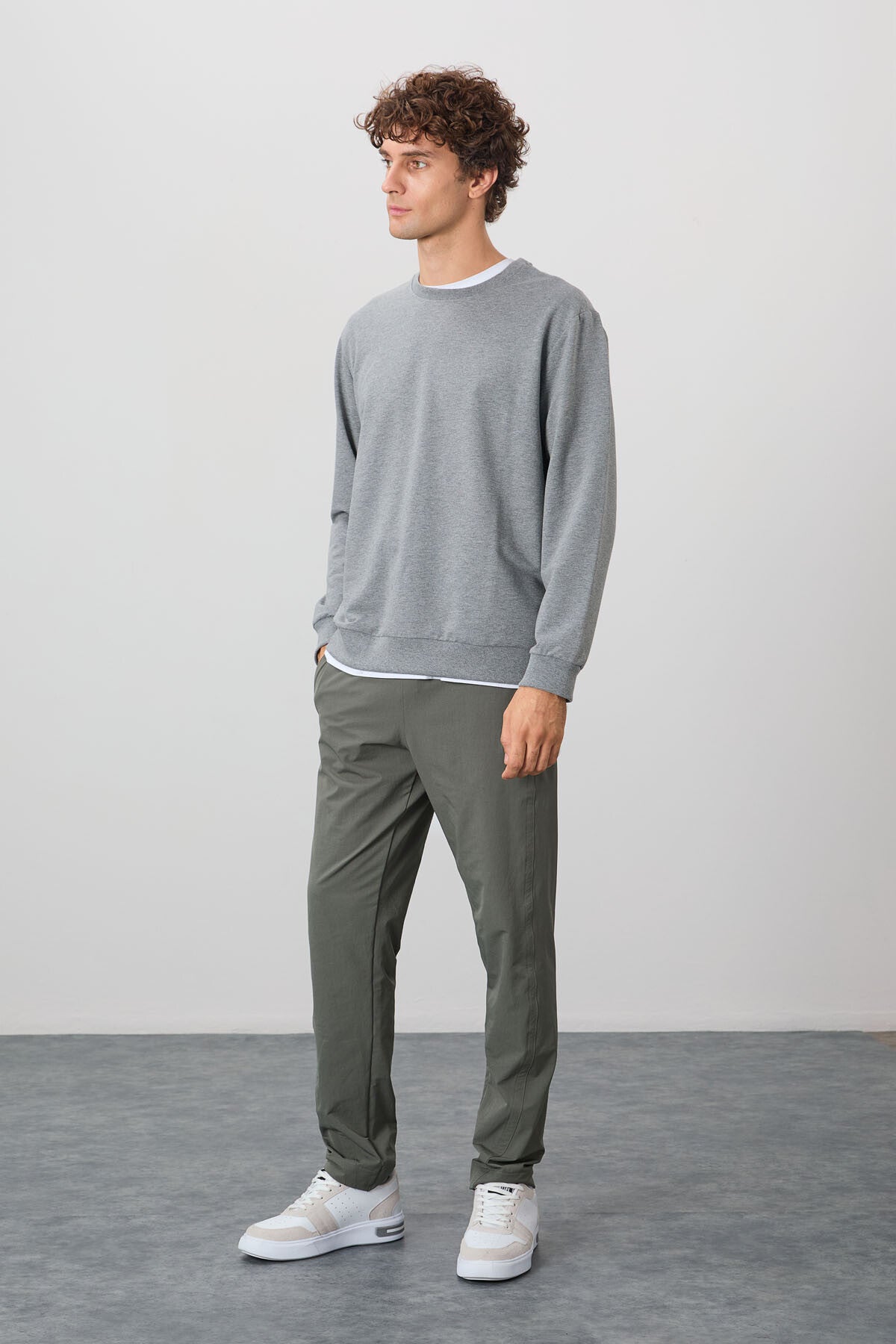 Grey Melange Cotton Soft Textured Standard Fit Basic Men's Sweatshirt - 88363