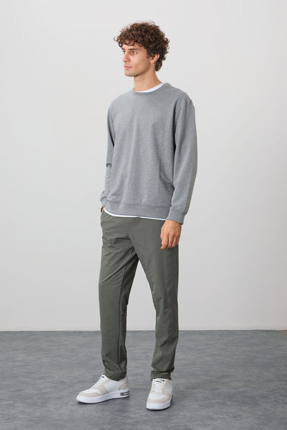 Grey Melange Cotton Soft Textured Standard Fit Basic Men's Sweatshirt - 88363