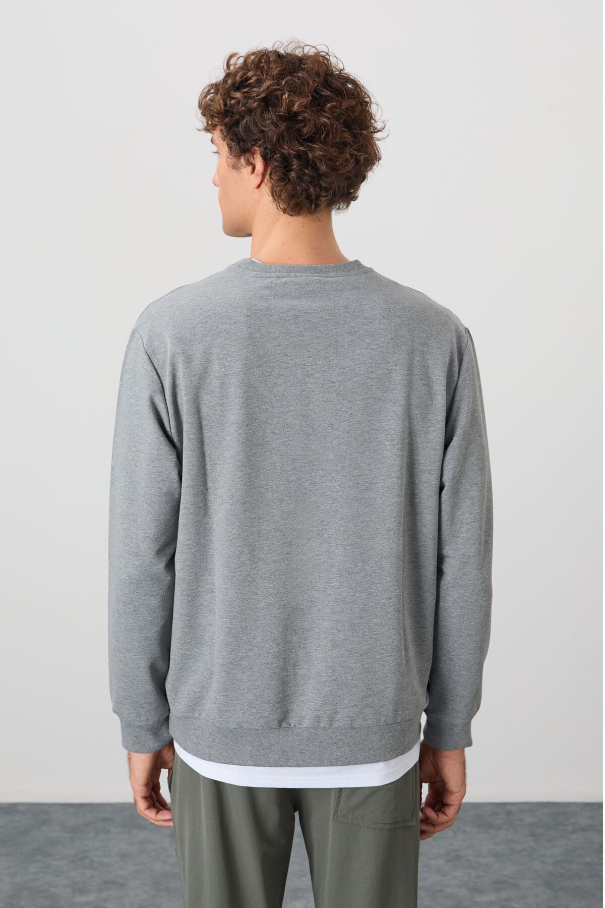 Grey Melange Cotton Soft Textured Standard Fit Basic Men's Sweatshirt - 88363
