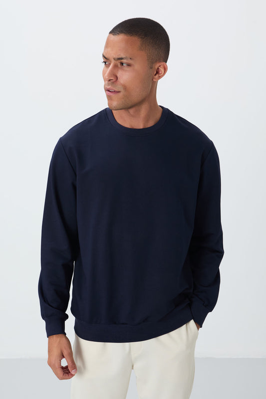 Indigo Cotton Soft Textured Standard Fit Basic Men's Sweatshirt - 88363