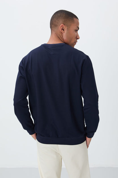 Indigo Cotton Soft Textured Standard Fit Basic Men's Sweatshirt - 88363