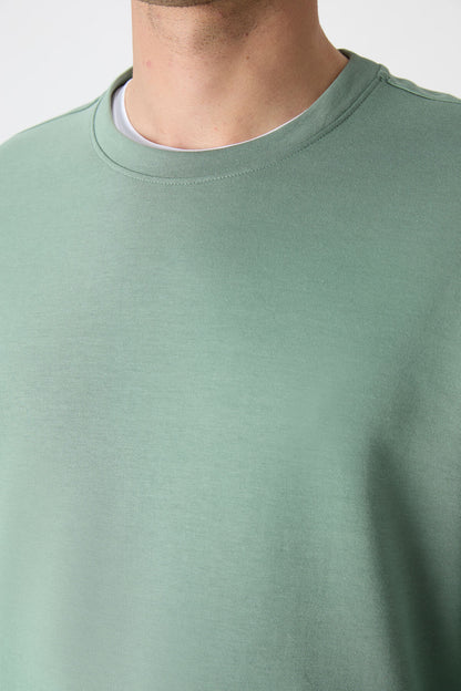 Light Green Basic O Collar Comfort Fit Men's Sweatshirt - 88053