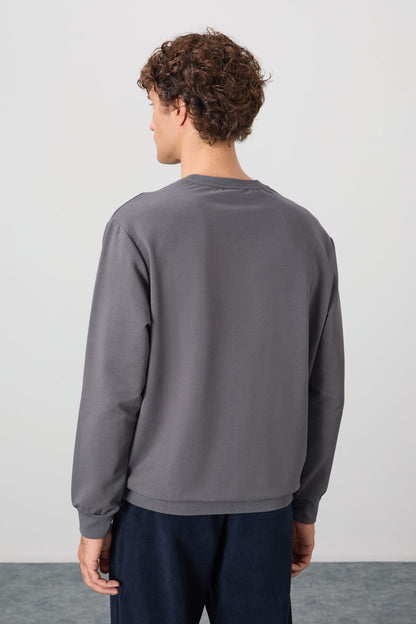 Dark Gray Cotton Soft Textured Standard Fit Basic Men's Sweatshirt - 88363
