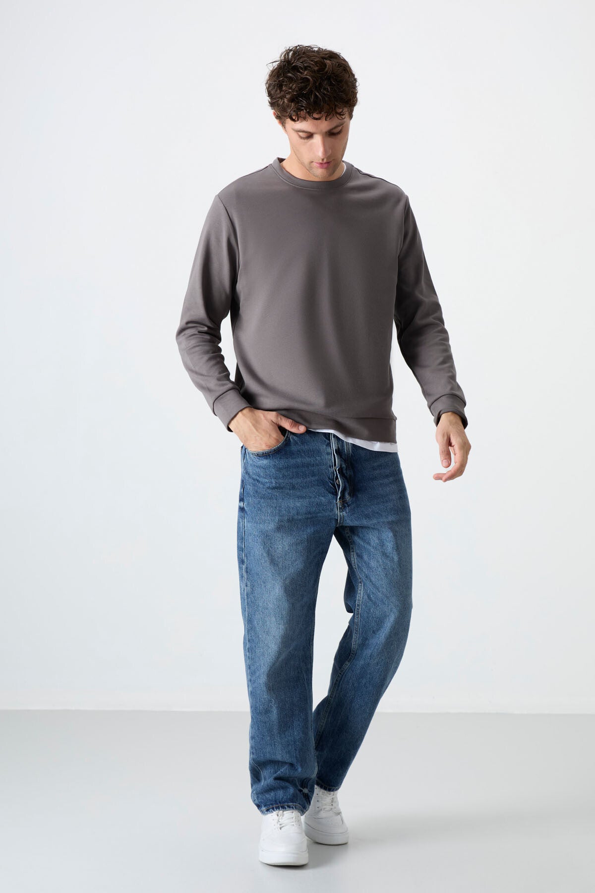 Dark Gray Basic O Neck Comfort Fit Men's Sweatshirt - 88053