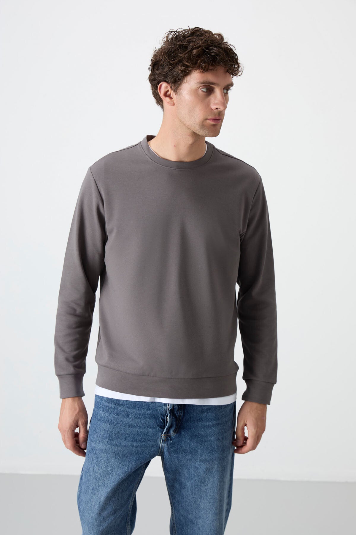 Dark Gray Basic O Neck Comfort Fit Men's Sweatshirt - 88053