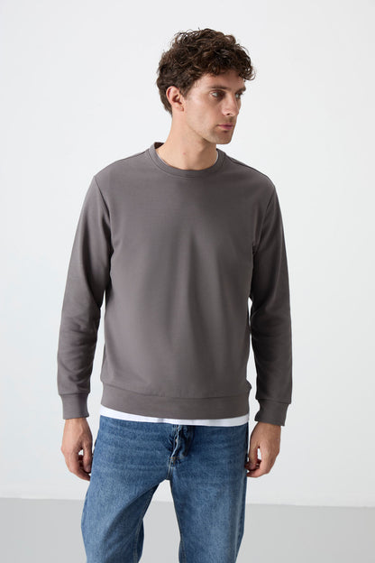 Dark Gray Basic O Neck Comfort Fit Men's Sweatshirt - 88053