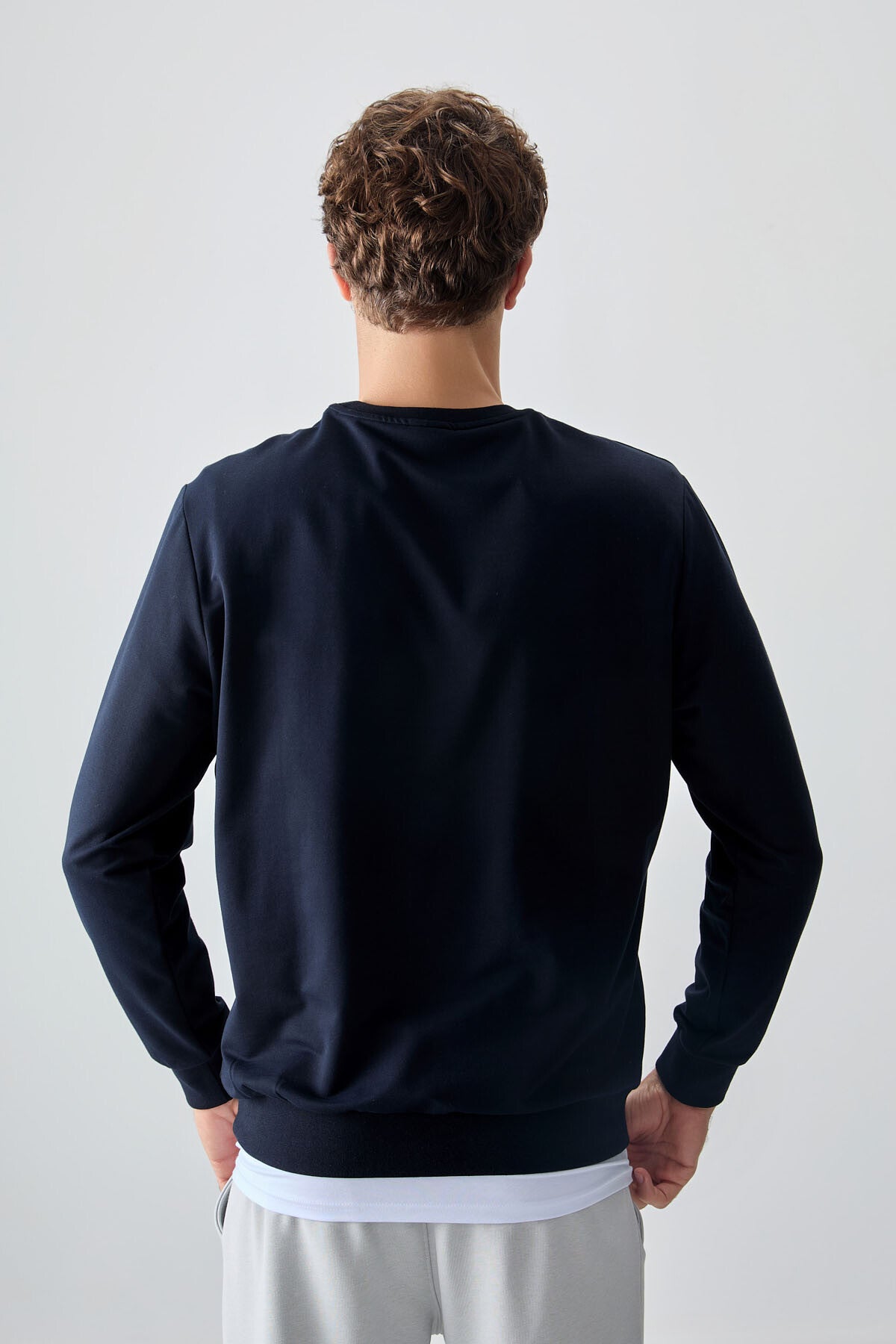 Navy Blue Cotton Soft Textured Standard Fit Basic Men's Sweatshirt - 88363
