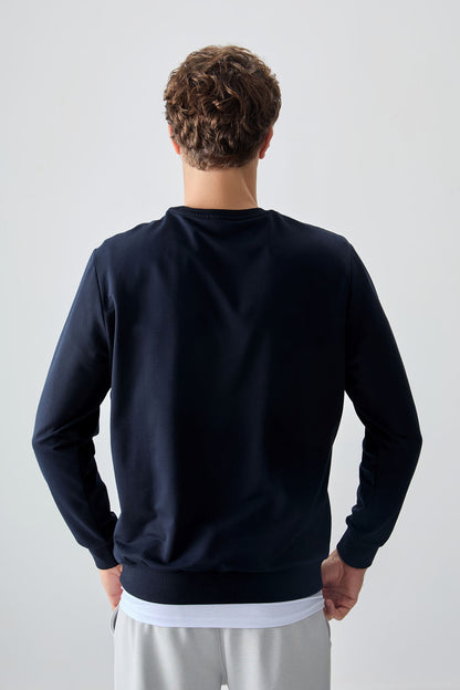 Navy Blue Cotton Soft Textured Standard Fit Basic Men's Sweatshirt - 88363