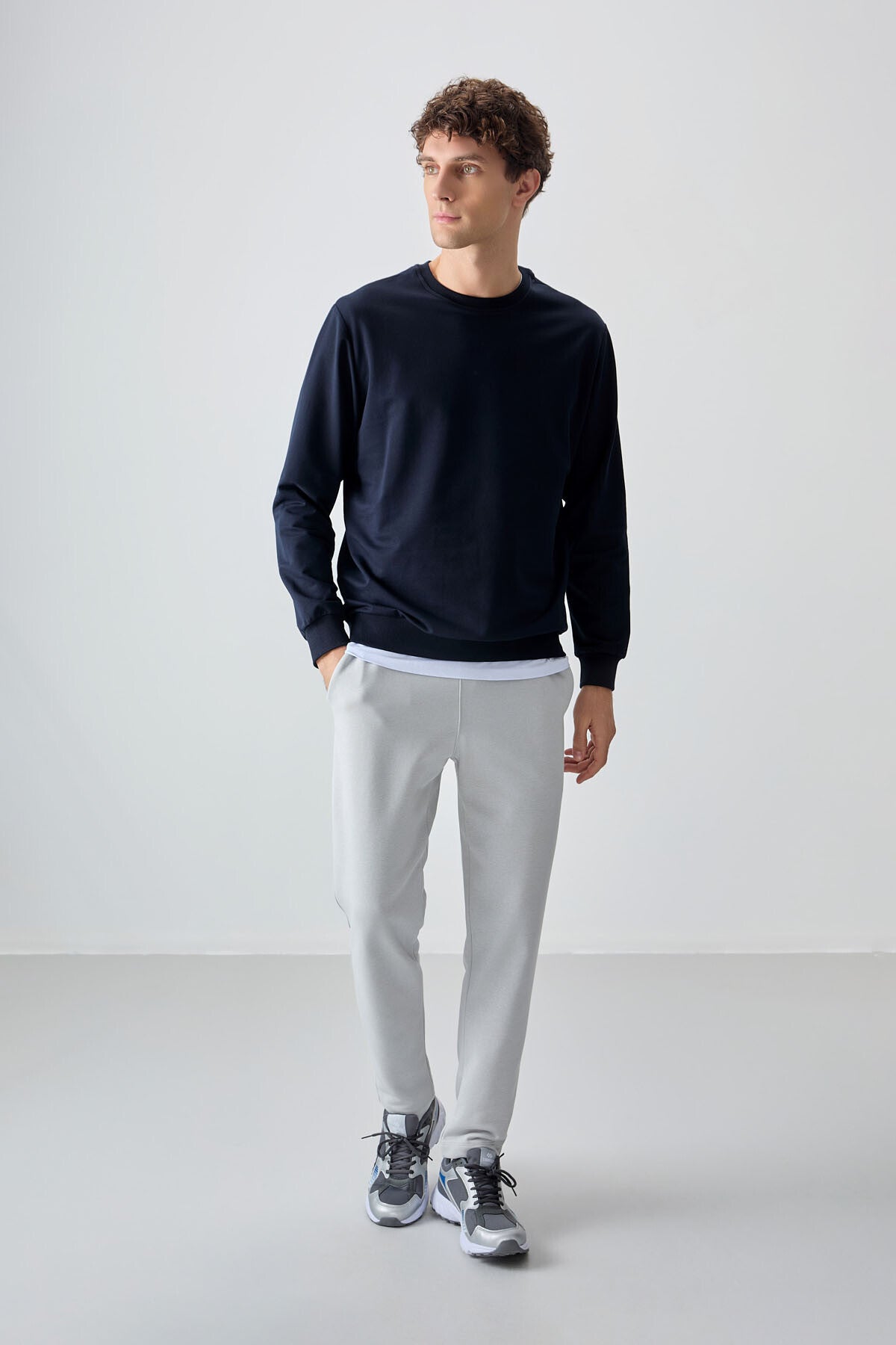 Navy Blue Cotton Soft Textured Standard Fit Basic Men's Sweatshirt - 88363