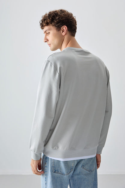 Standard Fit Basic Men's Stone Cotton Soft Woven Sweatshirt - 88363