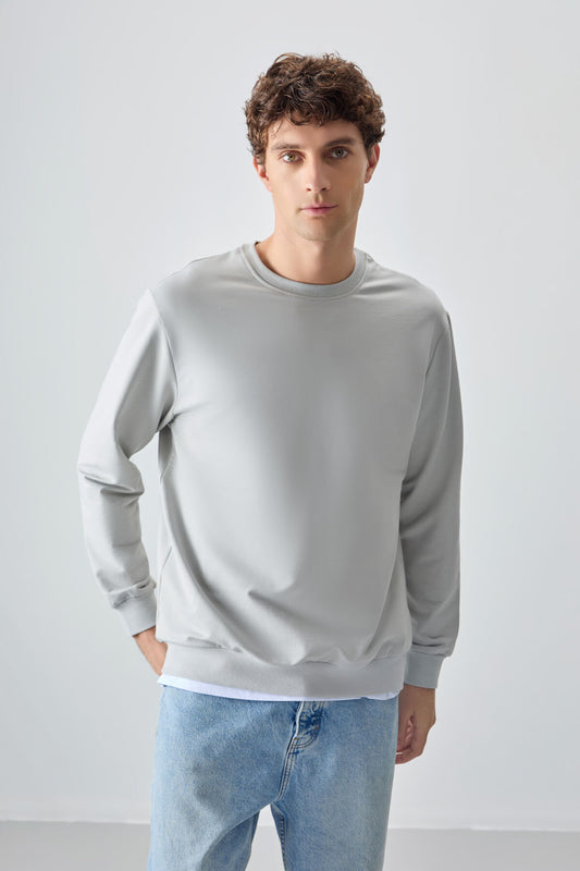 Standard Fit Basic Men's Stone Cotton Soft Woven Sweatshirt - 88363