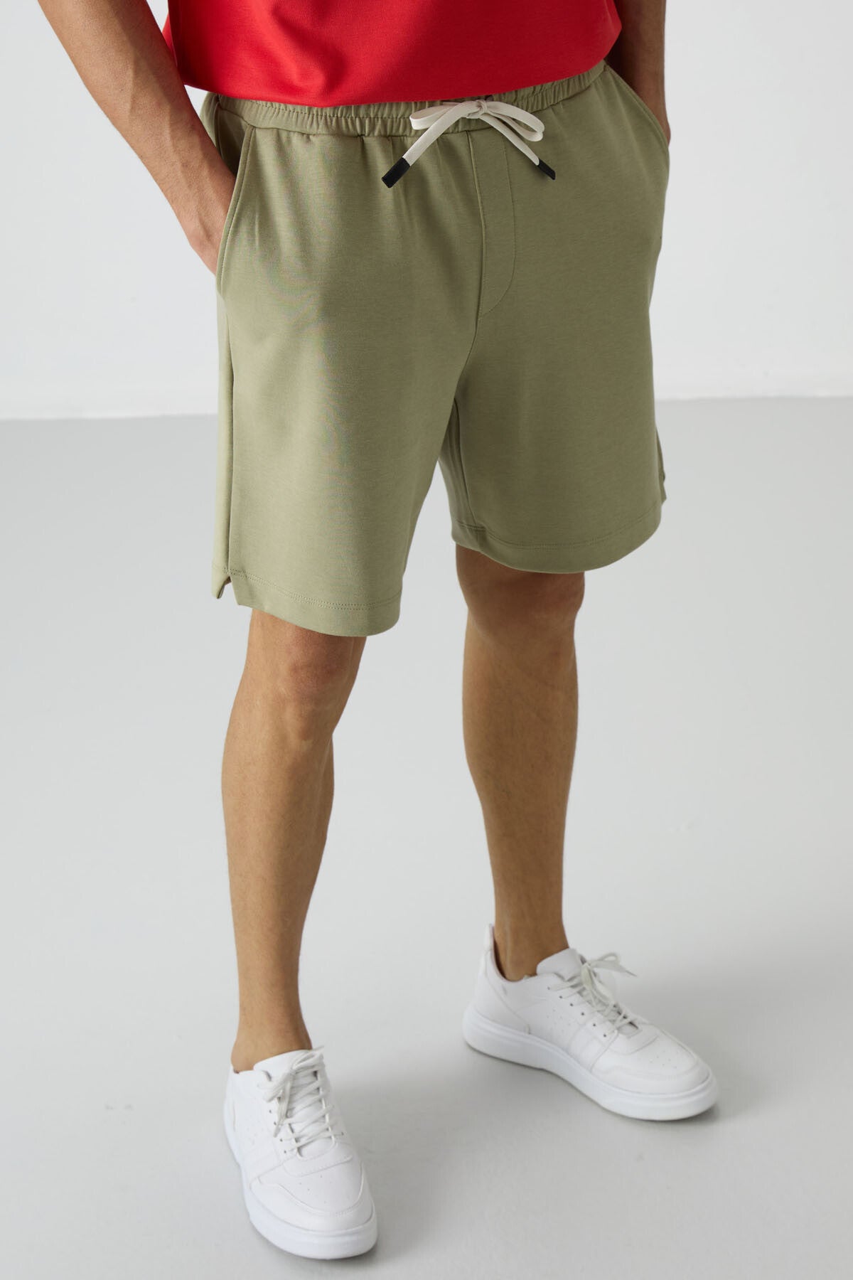 Open Green Almond Cotton Thick Soft Textured Comfort Fit Basic Men's Shorts - 81274