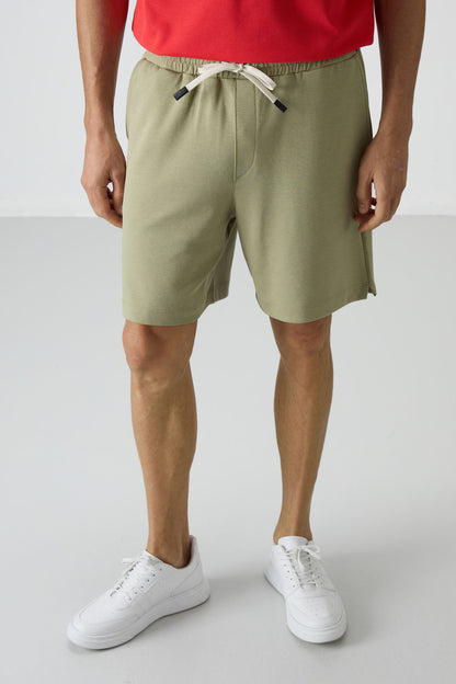 Open Green Almond Cotton Thick Soft Textured Comfort Fit Basic Men's Shorts - 81274