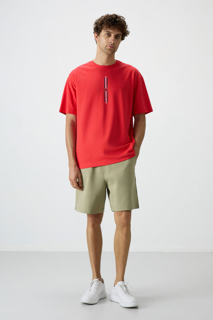 Open Green Almond Cotton Thick Soft Textured Comfort Fit Basic Men's Shorts - 81274