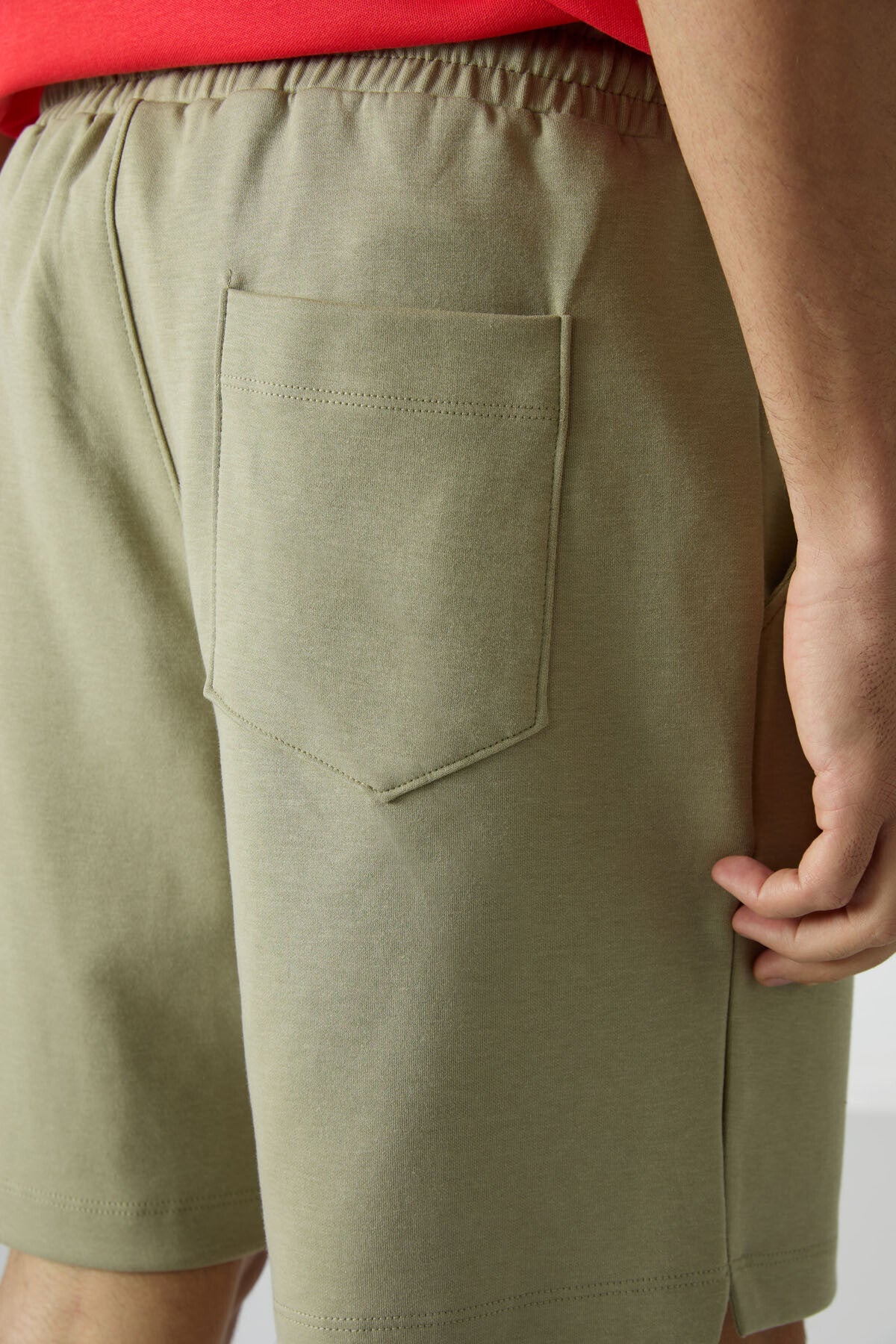 Open Green Almond Cotton Thick Soft Textured Comfort Fit Basic Men's Shorts - 81274