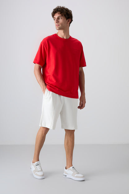 Beige Cotton Thick Soft Textured Comfort Fit Basic Men's Shorts - 81261