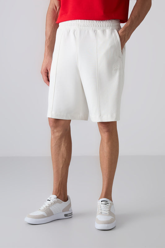 Beige Cotton Thick Soft Textured Comfort Fit Basic Men's Shorts - 81261