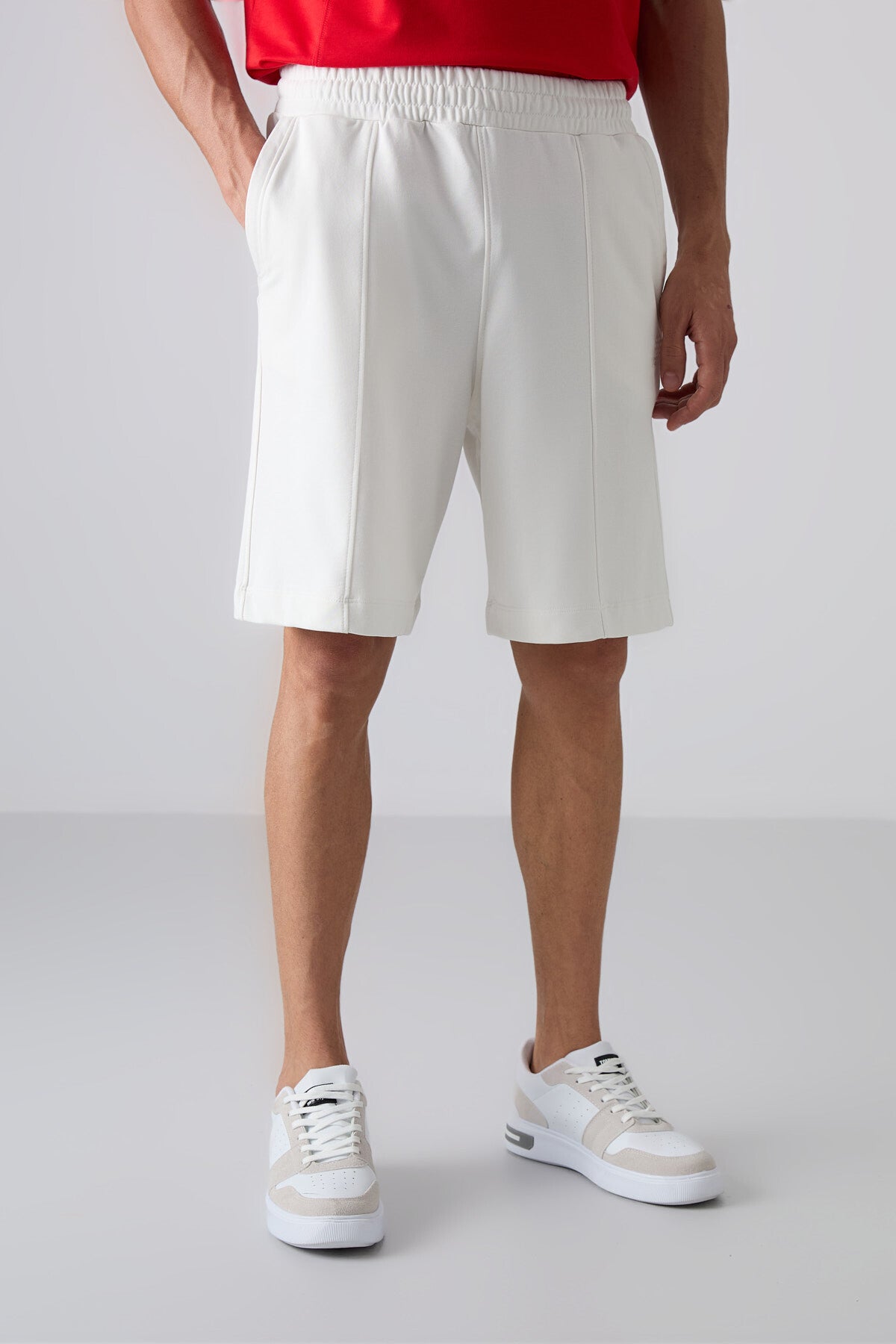 Beige Cotton Thick Soft Textured Comfort Fit Basic Men's Shorts - 81261