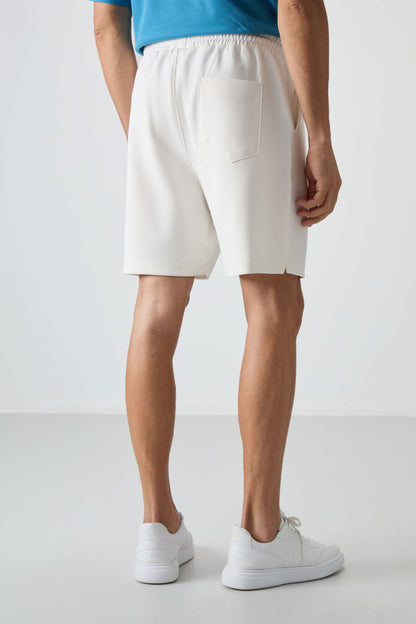 Ekru Cotton Thick Soft Textured Comfort Fit Basic Men's Shorts - 81274