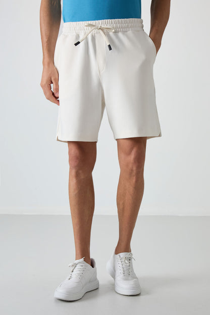Ekru Cotton Thick Soft Textured Comfort Fit Basic Men's Shorts - 81274