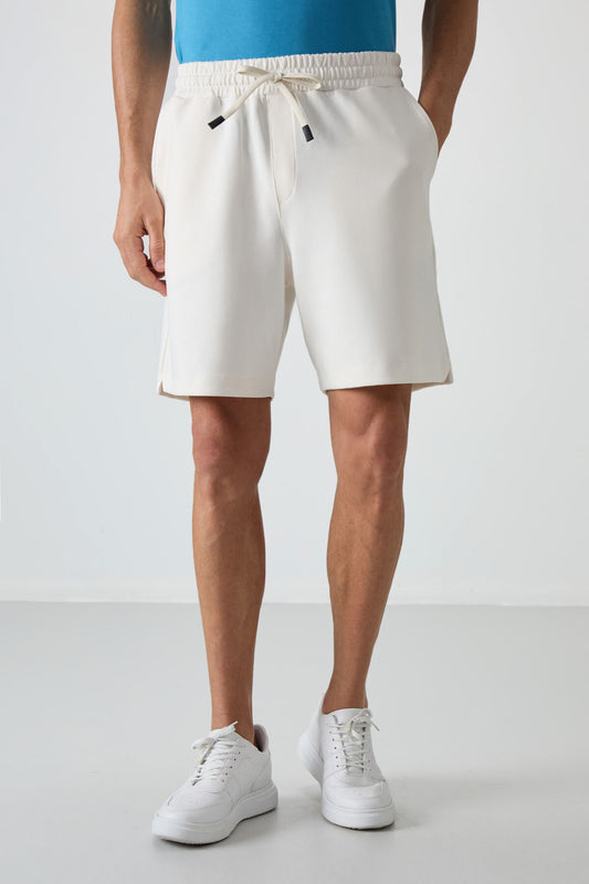 Ekru Cotton Thick Soft Textured Comfort Fit Basic Men's Shorts - 81274