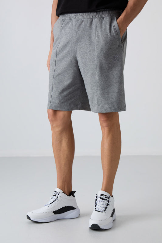 Grey Melange Cotton Thick Soft Textured Comfort Fit Basic Men's Shorts - 81261
