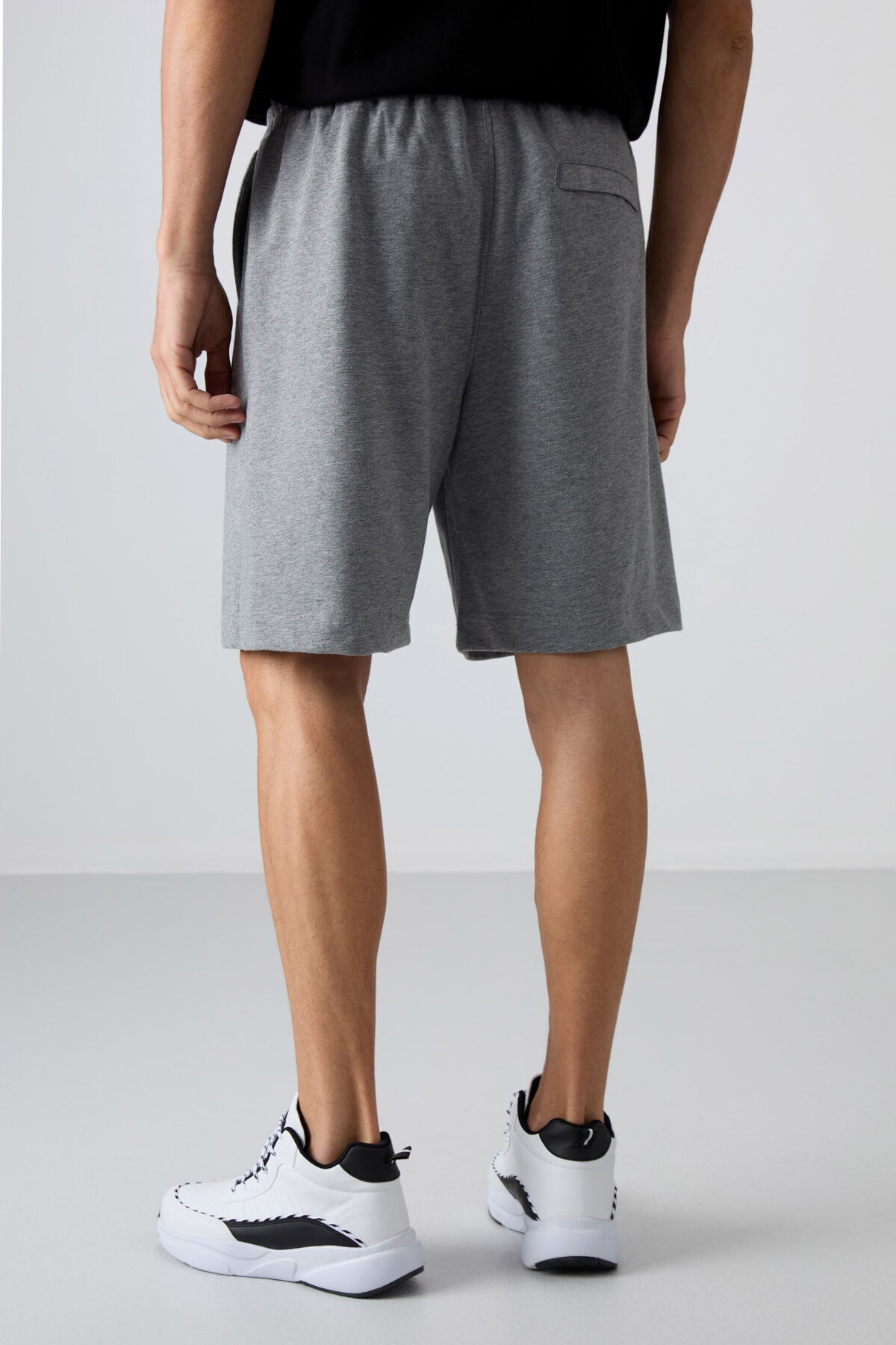 Grey Melange Cotton Thick Soft Textured Comfort Fit Basic Men's Shorts - 81261