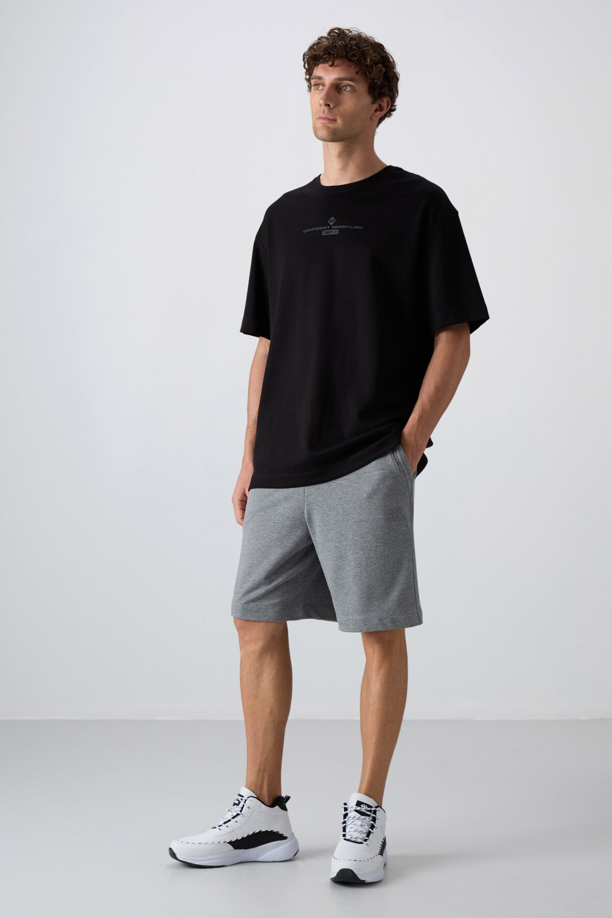 Grey Melange Cotton Thick Soft Textured Comfort Fit Basic Men's Shorts - 81260
