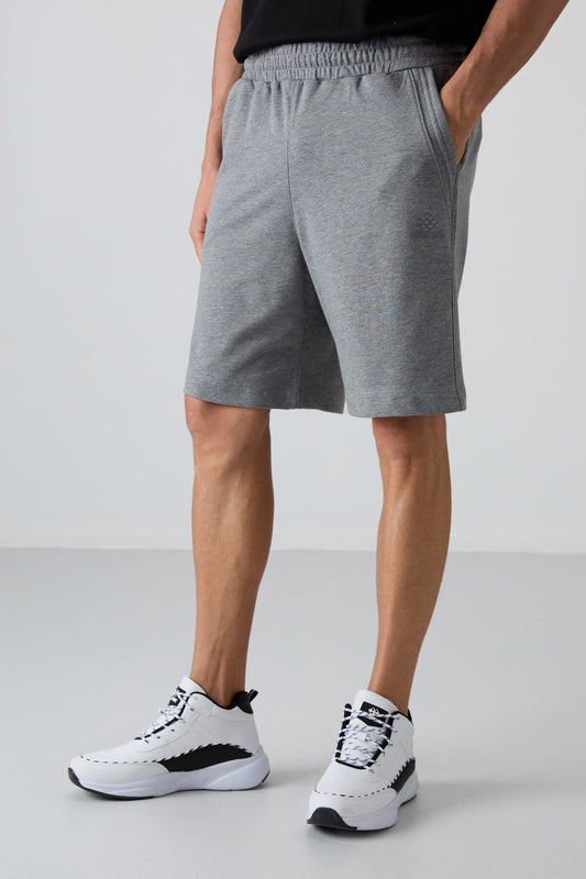 Grey Melange Cotton Thick Soft Textured Comfort Fit Basic Men's Shorts - 81260