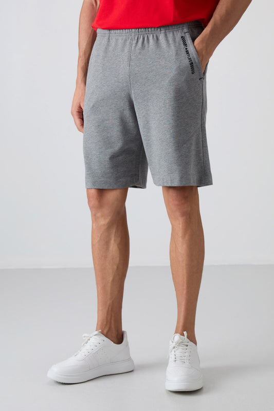 Grey Melange Cotton Thick Soft Textured Comfort Fit Printed Men's Shorts - 81263