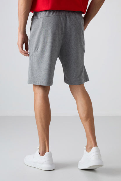 Grey Melange Cotton Thick Soft Textured Comfort Fit Printed Men's Shorts - 81263