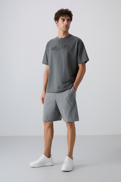 Grey Melange Cotton Thick Soft Textured Comfort Fit Printed Men's Shorts - 81264