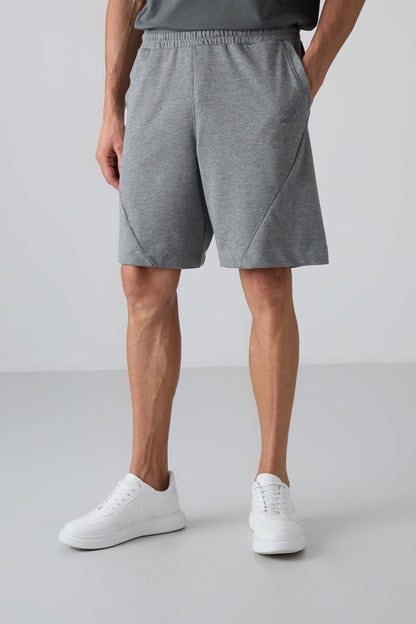 Grey Melange Cotton Thick Soft Textured Comfort Fit Printed Men's Shorts - 81264