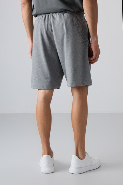 Grey Melange Cotton Thick Soft Textured Comfort Fit Printed Men's Shorts - 81264