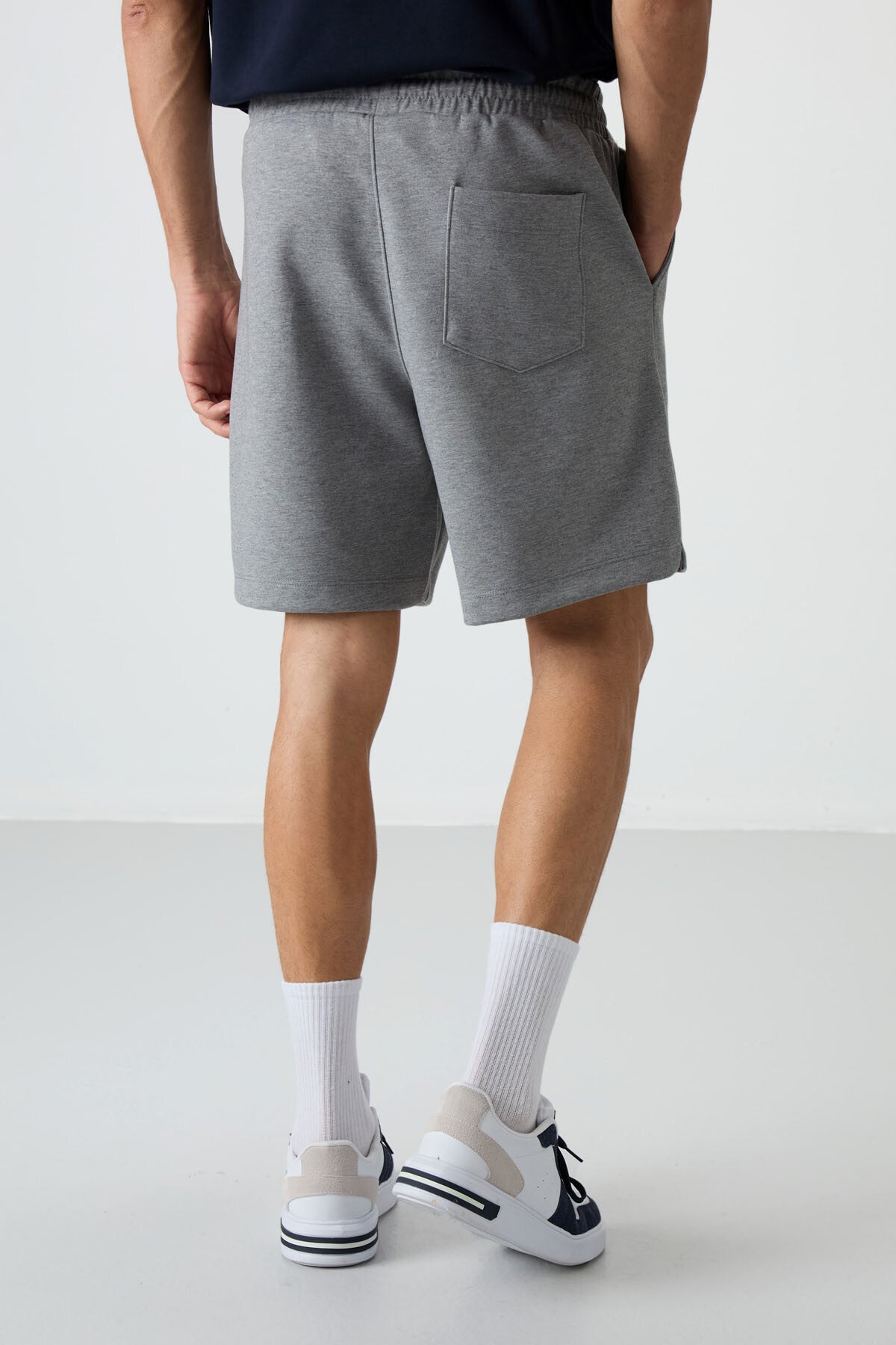 Grey Melange Cotton Thick Soft Textured Comfort Fit Basic Men's Shorts - 81274