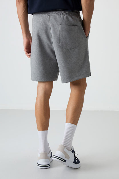 Grey Melange Cotton Thick Soft Textured Comfort Fit Basic Men's Shorts - 81274