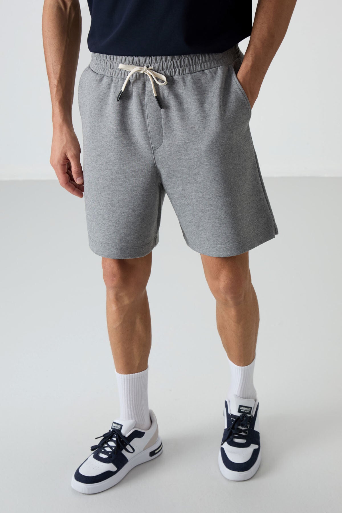 Grey Melange Cotton Thick Soft Textured Comfort Fit Basic Men's Shorts - 81274