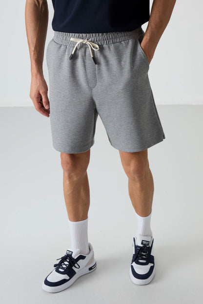 Grey Melange Cotton Thick Soft Textured Comfort Fit Basic Men's Shorts - 81274