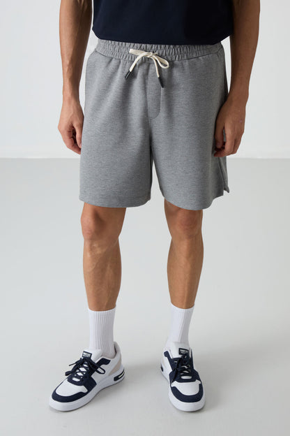 Grey Melange Cotton Thick Soft Textured Comfort Fit Basic Men's Shorts - 81274