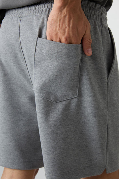 Grey Melange Cotton Thick Soft Textured Comfort Fit Basic Men's Shorts - 81274