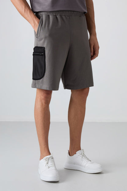 Dark Gray Cotton Thick Soft Textured Comfort Fit Printed Men's Shorts - 81266
