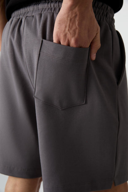 Dark Grey Cotton Thick Soft Textured Comfort Fit Basic Men's Shorts - 81274