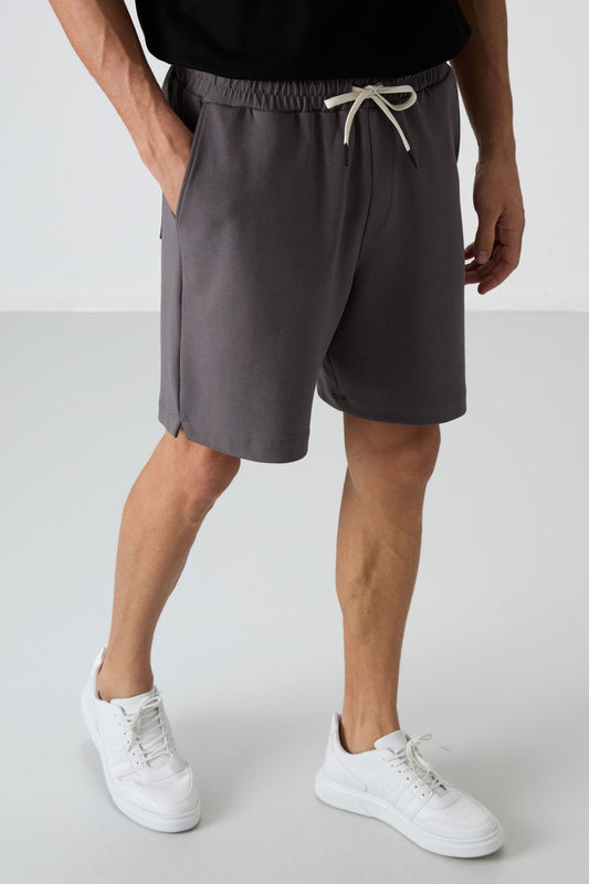 Dark Grey Cotton Thick Soft Textured Comfort Fit Basic Men's Shorts - 81274