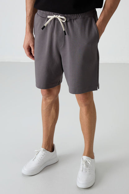 Dark Grey Cotton Thick Soft Textured Comfort Fit Basic Men's Shorts - 81274