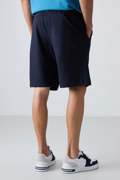 Navy Blue Cotton Thick Soft Textured Comfort Fit Printed Men's Shorts - 81263
