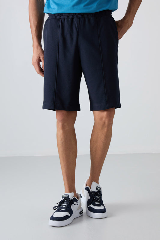 Navy Blue Cotton Thick Soft Textured Comfort Fit Basic Men's Shorts - 81261