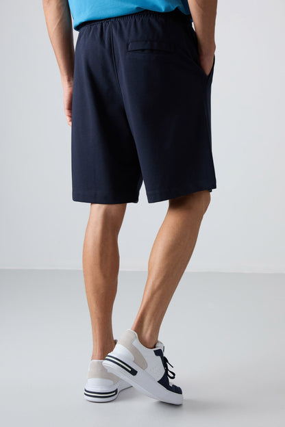 Navy Blue Cotton Thick Soft Textured Comfort Fit Basic Men's Shorts - 81261