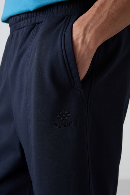 Navy Blue Cotton Thick Soft Textured Comfort Fit Basic Men's Shorts - 81261