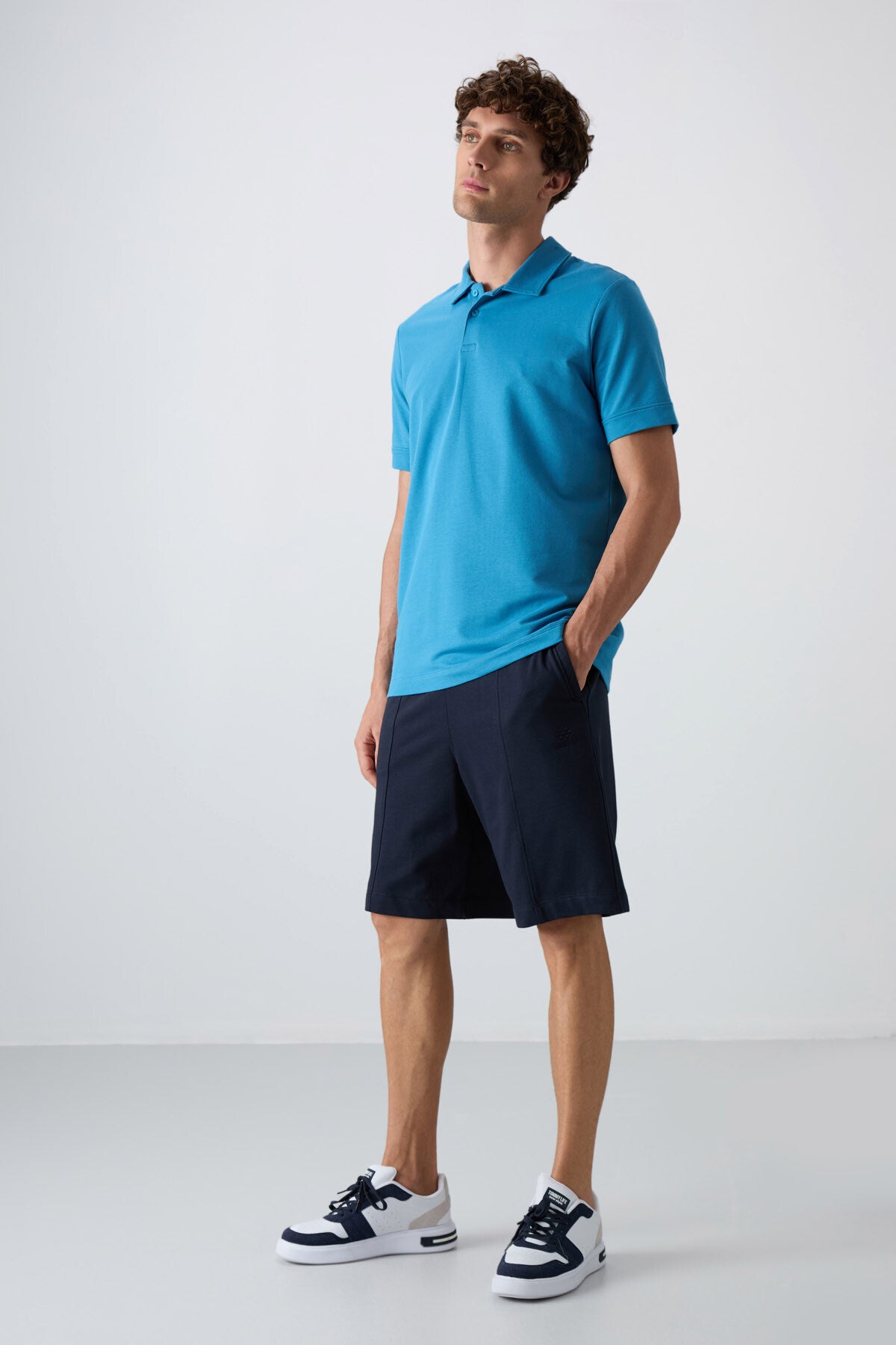 Navy Blue Cotton Thick Soft Textured Comfort Fit Basic Men's Shorts - 81261